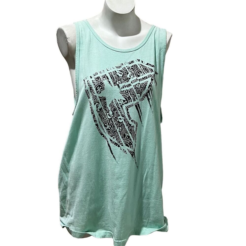 Men  Muscle Tank L Mint Green Tribal Heart Design Sleeveless Casual Summer Top